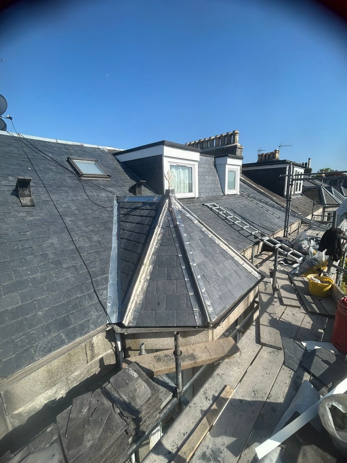 Completed turret re-slate with leadwork on granite tenements in Aberdeen